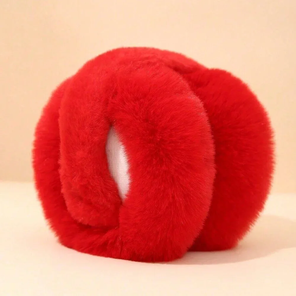 Red Cute Women's Fluffy Plush Warm Foldable Earmuffs